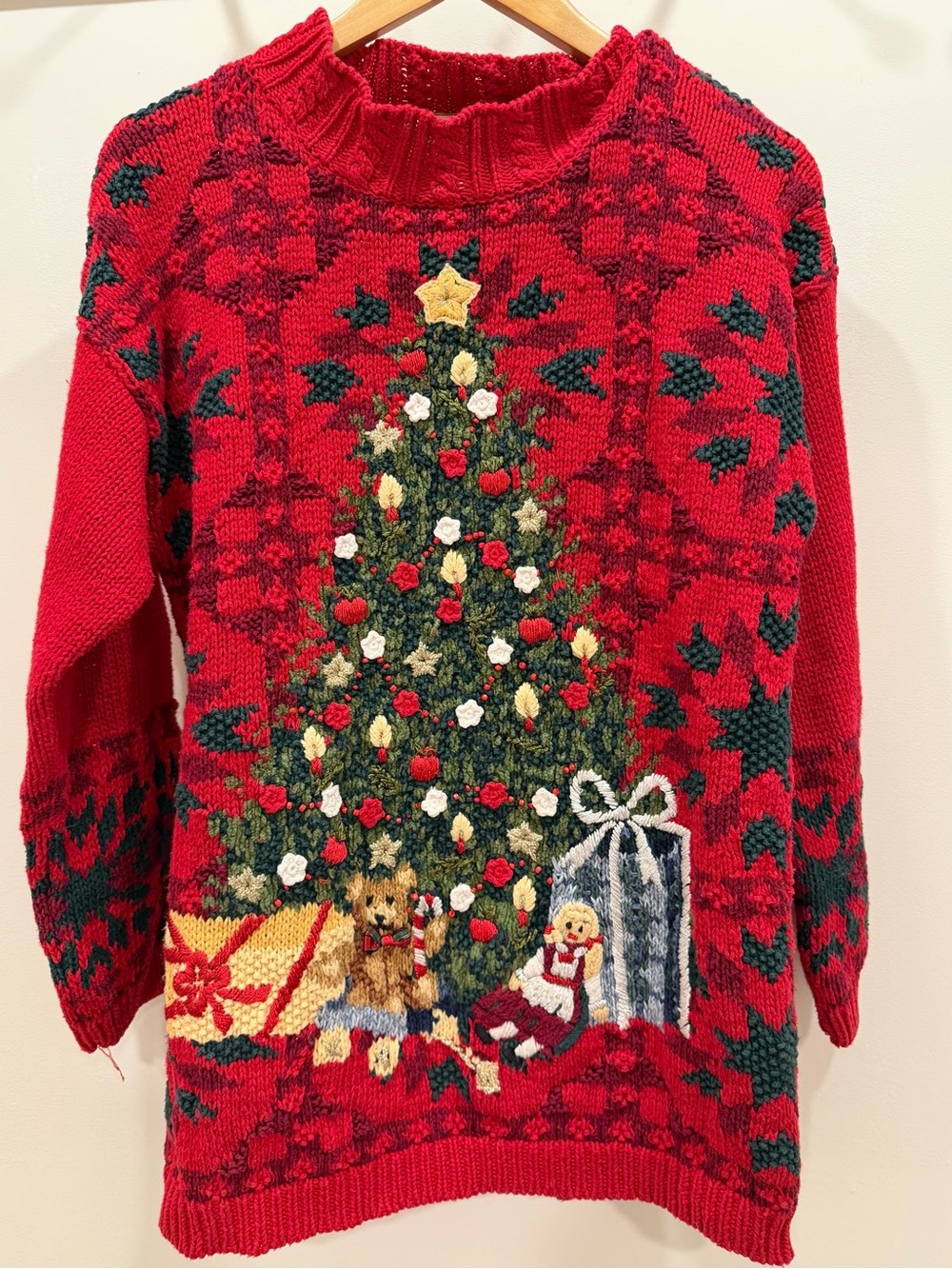 Vintage Cottagecore Christmas Heirloom Collectible Tree Knit Sweater Medium